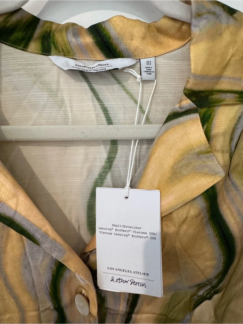 & Other Stories Women's Yellow Marble-Print Button Front Blouse - Picture 3 of 7